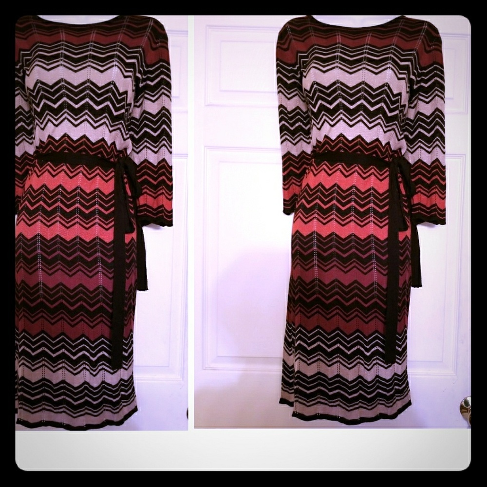 brown&rust chevron print sweater dress